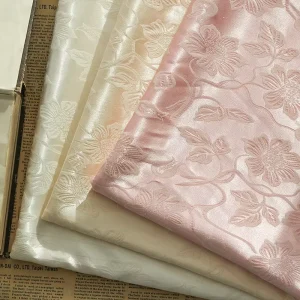 High Quality Organic Anti-Static Tear-Resistant 100% Polyester Jacquard Satin Fabric Embossed Gloss Dyed Flower Woven Toys