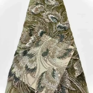 High Quality Organic Woven Brocade African Lace Fabric with Glitter Sequins Embellishments for Wedding Dresses Girls & Boys
