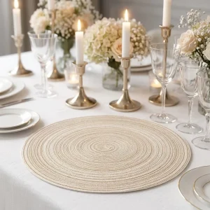 High Quality PP Cotton 15inch Custom Handmade Round Woven Fabric Placemats Rattan Place Mats Tablemates for Dining Table Modern