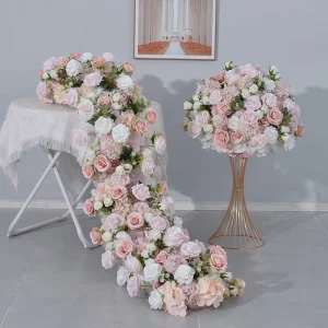 High Quality Pink White Silk Flower Ball Row Wedding Centerpiece Floral Arrangement Runner Backdrop Archway Decoration
