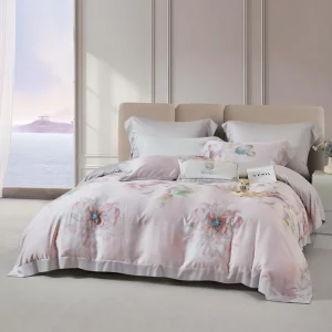 High Quality Purple Digital Printing 4pcs Home Hotel Textiles Lyocell Cotton Bedsheets Designer Bedding Set Supplier