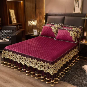 High Quality Quilted Bed Sheet Skirts Crystal 3PCS Sets Velvet Bed Skirt Princess Style Thickened Non-slip Bedspread