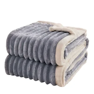 High Quality Ribbed Faux Sherpa Winter Modern Bed Blanket Soft Solid Color Throw Blanket