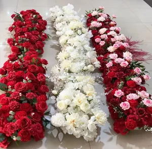 High Quality Silk Faux Rose Flowers Runners Fake Floral Aisle Row Decoration Artificial Wedding Background Table Flower Runner
