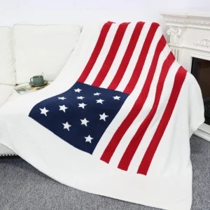 High Quality Soft Cozy American Flag Knitted Blanket with Home Decoration for Adults