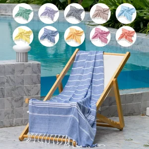 High Quality Soft Oversized Turkish Cotton Blend Quick-Dry Beach Towel Large Custom Stripe Printed Tassels Sand Free Gym Travel