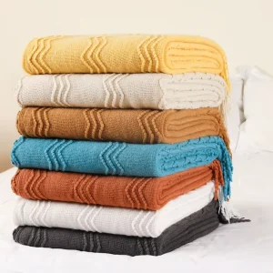 High Quality Soft Warm Sofa Home Decor Plaid Thread Modern Design Texture Tassels Acrylic Throw Knitted Blanket for Adults