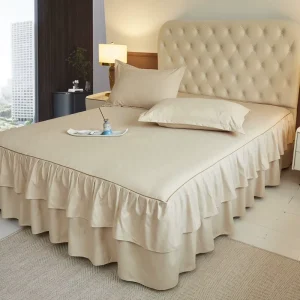 High Quality Solid Bedspreads and Coverlets Embossed Double Layer Skirt Bedding Set 3pcs Bed Skirts Cover