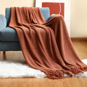 High Quality Solid Color Super Soft Throw Blankets Bed Sofa Knitted Throw Blanket with Tassel for Home Decor