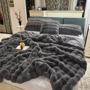 High Quality Super Soft Luxury Modern Thick 100% Polyester Bubble Fleece Blanket Winter Four Seasons Sofa Bed Cover Bedding Set