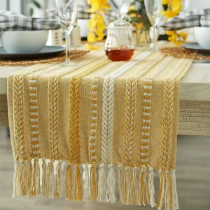 High Quality Table Runners Crochet Yellow Table Runners Jacquard Table Runner with Tassels