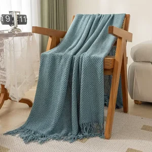 High Quality Waffle Knit Throw Blanket with Tassels Ultra Soft Fluffy for Couch Bed Bedroom Living Room