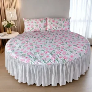 High Quality Waterproof Bed Skirt Round Bedspread Floral Printed Bed Cover Skirt Solid Color Mattress Protector