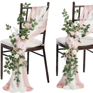 High Simulation Chair Back Flowers, Wedding Chair Sash Decoration, Outdoor Chiffon Chair Decor for Wedding Party