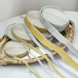High Stretch Elastic Jacquard Lace Webbing Accessories Polyester Nylon Gold Silver Fabric Clothing Accessories for Underwear