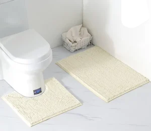 High Water Absorbent Chenille Bath Mat 2 Piece Set Non-Slip Waterproof Modern Home Hotel Rug Flooring Doormat