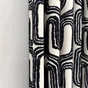 High-density Black-and-white Italian Minimalist Light-luxury French Mid-century Living Room Polyester Blackout Curtain