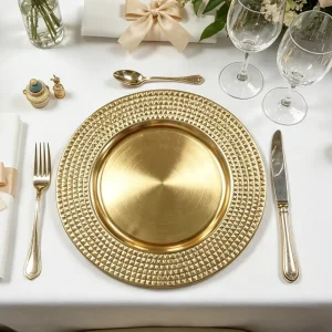 High-end American Style Shatterproof Brushed Gold PP Charger Plates Place Mats for Christmas New Year Dinner Decor