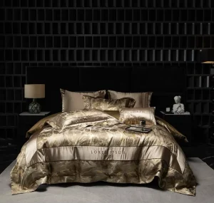High end Custom Silk Fabric Bedding 4 piece Set Bed Sheet Quilt Cover Pillowcase