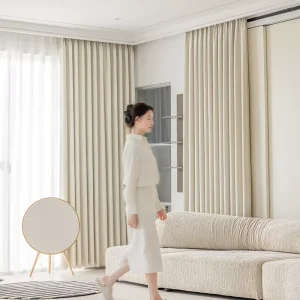 High end Faux Chenille Blackout Pinch Pleated Curtain Custom Modern Cream Style Living Room Floating Window