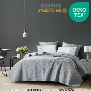 High-end Washed Embroidered All-Season Brushed Bedspread 3-Piece Microfiber Quilt Set Simple Solid Color Polyester Filled