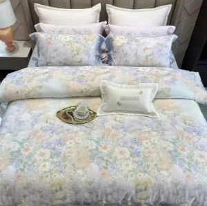 High quality Double 4 pcs Folded Bedding Sets Long staple Cotton Aineng Fiber Floral Print Anti Dust Mite European American