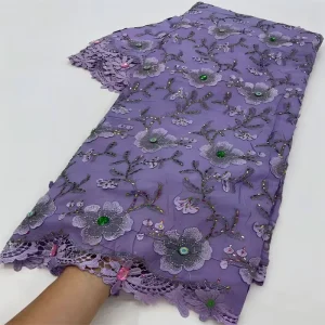 High-quality Nigerian Cinnamon Pure Magenta Cord Lace Water-soluble 3D Embroidered Lace Fabric for Dresses Cotton