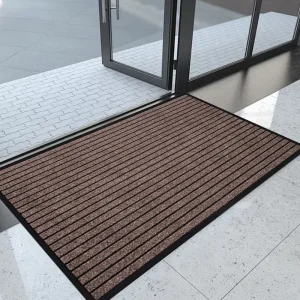High quality Striped Washable Anti slip Polyester+PVC Door Mats for Hotel Entrance Use