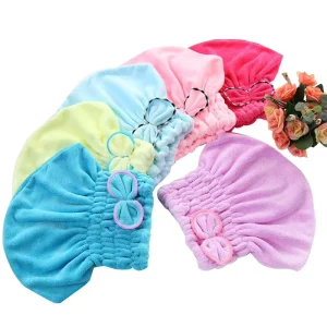 High quality coral fiber ladies’ hair drying cap and towel