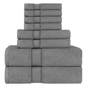 Highly Absorbent 100% Cotton 2 Bath Towels 2 Hand Towels 4 Washcloths 8 Piece Dobby Border Towel Set for Bathroom Shower