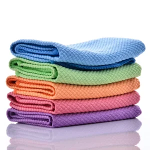Highly Absorbent Kitchen Glass Wiping Rags Fish Scale Pattern Cleaning Cloths
