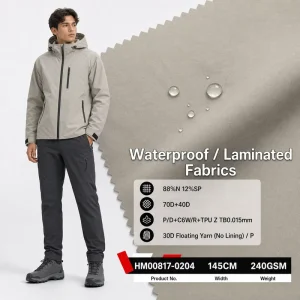 Hiking Pants Softshell Jackets Nylon Bubble Wrinkle 4 Way Stretch Fabric with Water Resistant TPU Lamination for Techwear Vests