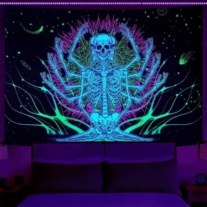 Hippie Hippy Scooby Aesthetic UV Reactive Purple Tapestries Glow in the Dark Art Wall Party Decor