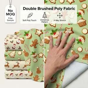 Holiday Cookie Man Print Christmas DBP Fabric 4 Way Stretch Double Brushed Poly Fabric for Kids Pajamas No MOQ Fast Shipping
