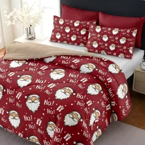 Holiday Gift 3Pcs Embossed Reversible Sherpa Comforter Borrego Christmas Pattern Flannel Fleece Warm Blanket