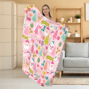 Holiday Printed 100% Polyester Fleece Throw Blanket Lightweight Warm Four Seasons Use for Sofa Bed and Office