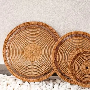 Hollow Out Design Decorative Heat Resistant Mats Natural Hand Woven Rattan Placemats
