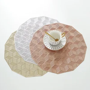 Hollowed Out Placemats Heat Insulation Pad Washable PVC Vinyl Table Mats Non Slip Place Mats Table Decoration