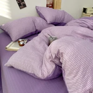 Home Bedding Set 4pcs Soft Crepe Polyester Adult Duvet Cover Set With Sheet Modern Stripe Star Printing Full Queen