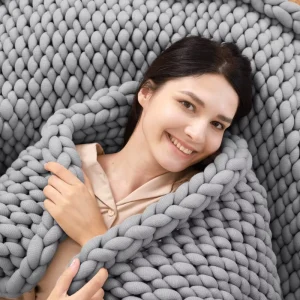 Home Decor 12lbs 15lbs Hand Made Minimalism Breathable Therapy Chunky Knitted Weighted Blanket