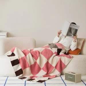 Home Decor Fluffy Soft Cozy Knitted Throw Blanket Fold to Pillow