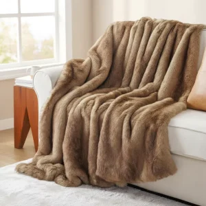 Home Decor Fuzzy Warm Throw Blanket Soft Cozy Brown Faux Fur Mink Blankets