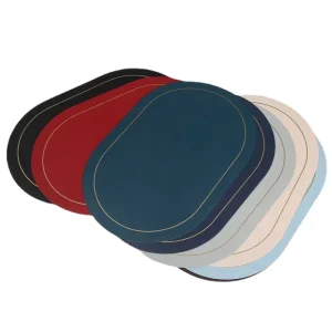 Home Decor Luxury Gold Oval Place Mat Black Pu Leather Placemats Custom Printed for Decoration Tables