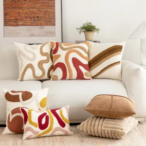 Home Decor Orange Tufted Geometric Throw Cushion Covers For Sofa