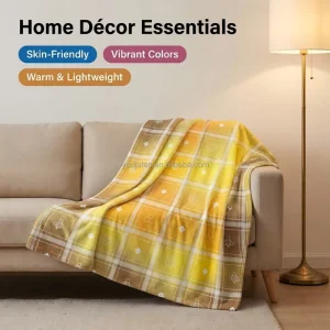 Home Decor Yellow Geometric Cozy Warm Throw Blanket 300gsm Flannel Vacuum Compressed 50×60 in Custom Pattern Size Airplane Use