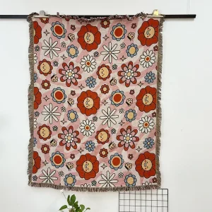 Home Decoration Pink Sunflower Raschel Jacquard Woven Custom European American Vintage Cartoon Animal Four Seasons Blanket