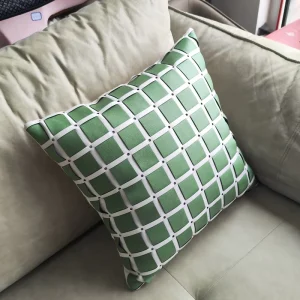 Home Decorative Rectangular Throw Pillows for Sofas and Bath Green Pattern Polyester Fabric Removable Mesh Leather Woven Pillow