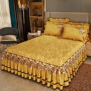 Home Hotel 100 Polyester Embroidery Bed Skirt Set Queen Bedspread Bed Cover Bedding Set