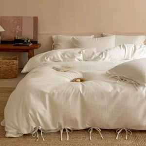 Home Hotel Bedding Set Soft Breathable Eco Friendly Jacquard 100% Pure Cotton Tie Closure Duvet Cover Set Queen King