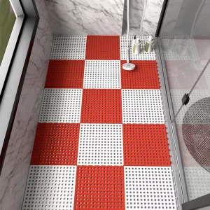 Home Hotel PVC Square 30x30cm Plaid Modern Non Slip Drain Hole Floor Bathroom Shower Massage Bath Mat